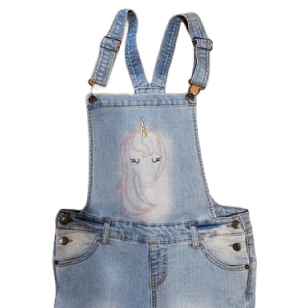 Cat & Jack Bib Overalls Embroidered Unicorn Super Stretch Youth L 10/12